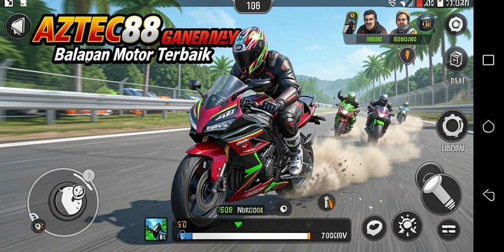 Gameplay seru dengan balapan motor di lintasan menantang.