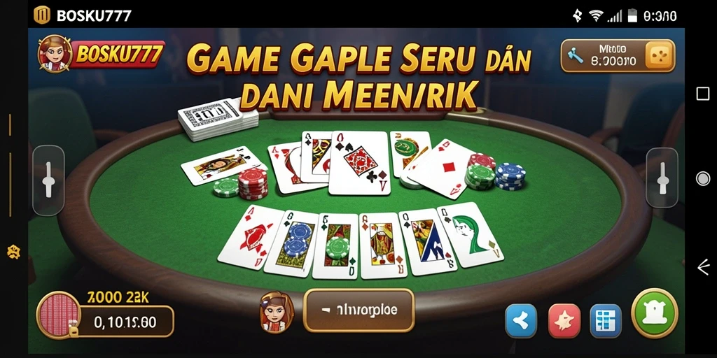 Tangkapan layar utama BOSKU777 menunjukkan suasana permainan Gaple yang mendebarkan.