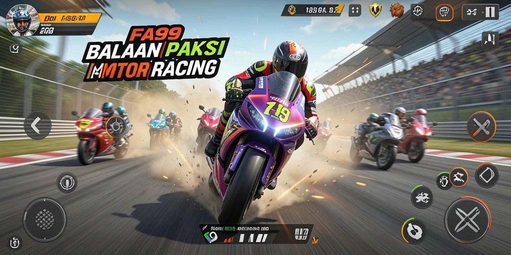 Screenshot menampilkan aksi balapan seru di FA99.