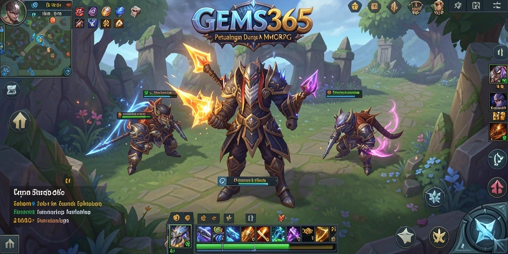 Screenshot GEMS365 menampilkan aksi seru dalam pertempuran MMORPG.