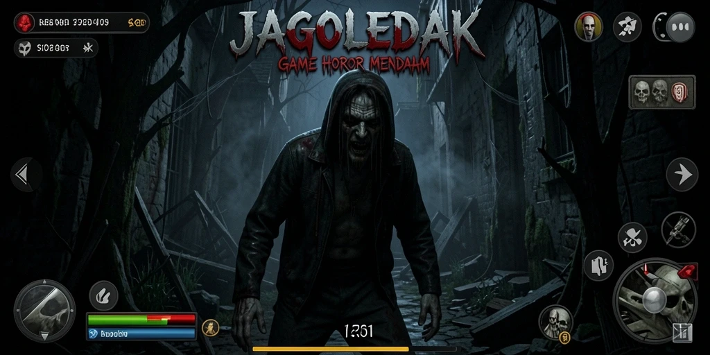 Screenshot utama JAGOLEDAK menampilkan suasana mencekam dalam game horror.