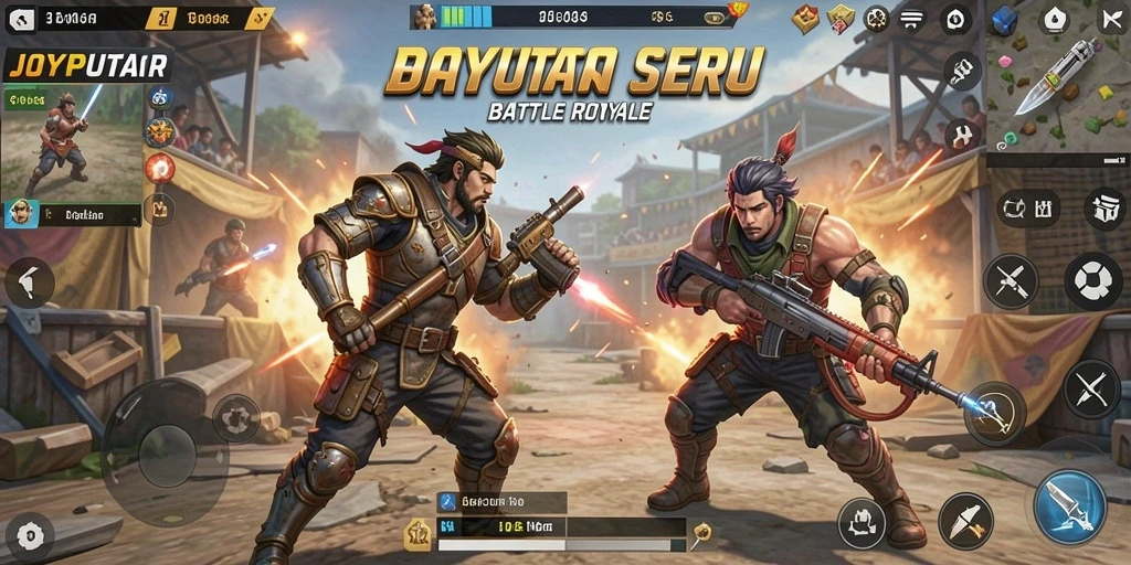 Screenshot utama JOYPUTAR menampilkan pertempuran intens Battle Royale.