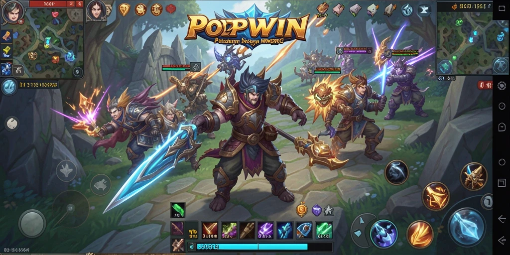 Tangkapan layar utama POPWIN menampilkan aksi bertarung dalam petualangan MMORPG.