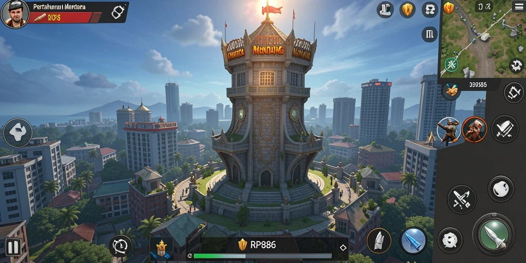 Screenshot menampilkan aksi menegangkan dalam game Tower Defense RP886.